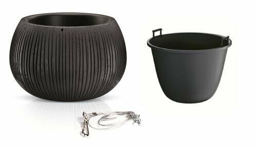 Blumentopf mit Einsatz und Stahl. Kabel BETON BOWL WS schwarz 23,8 cm